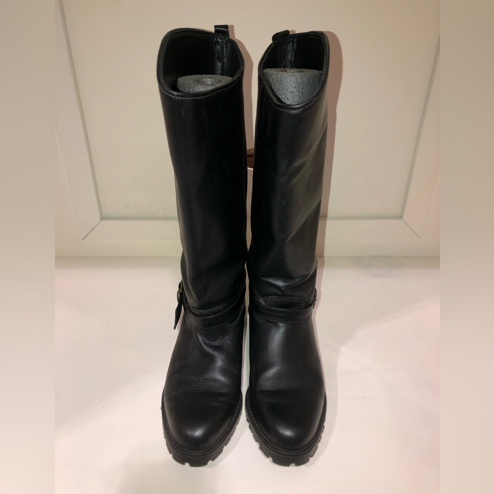 LL Bean Womens Size 6 M 36604 Black Leather Pull on Riding Boots Flannel Lined